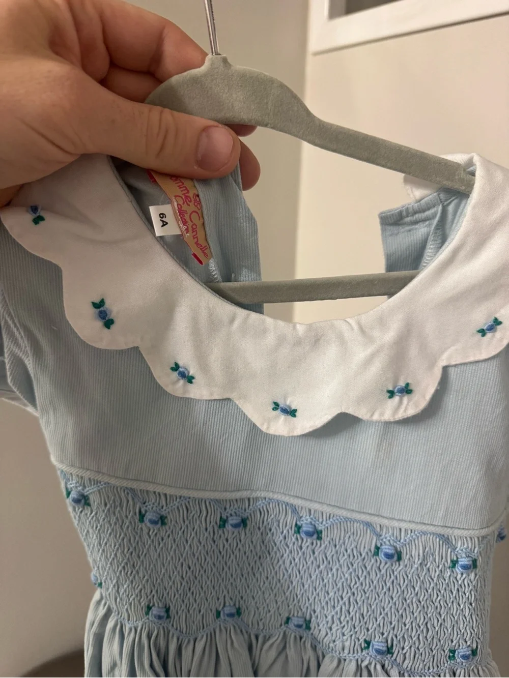 Light Blue Smocked Girls' Dress with White Peter Pan Collar